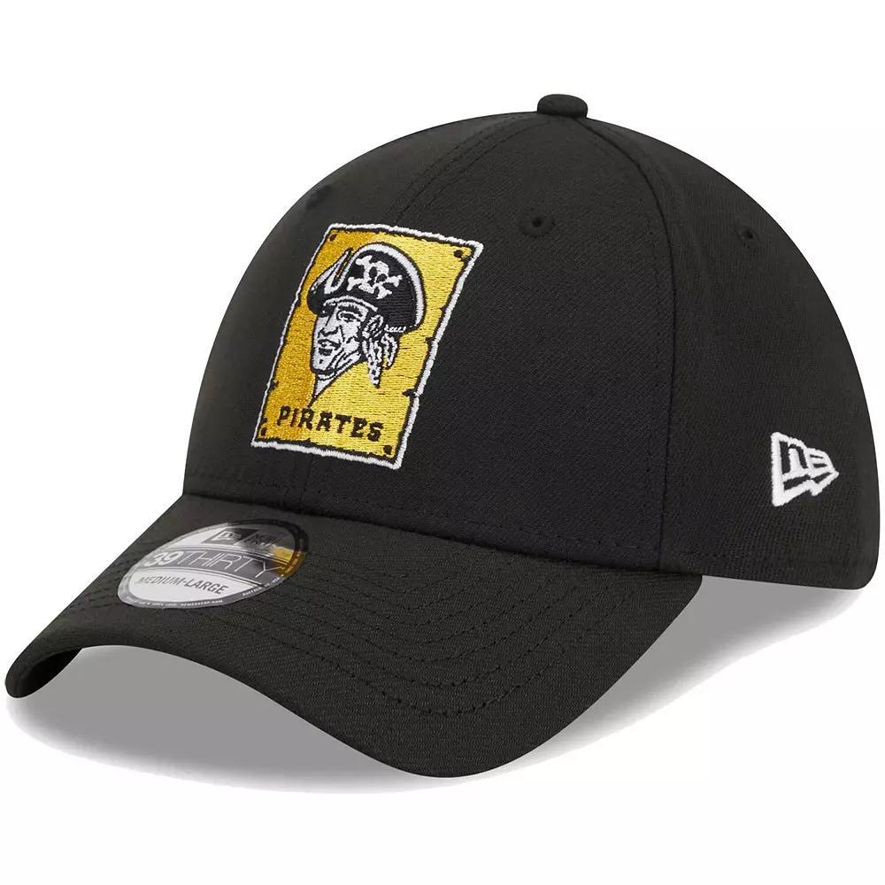 Men's New Era Black Pittsburgh Pirates Logo 39THIRTY Flex Hat, Size: Small/Medium Product Image