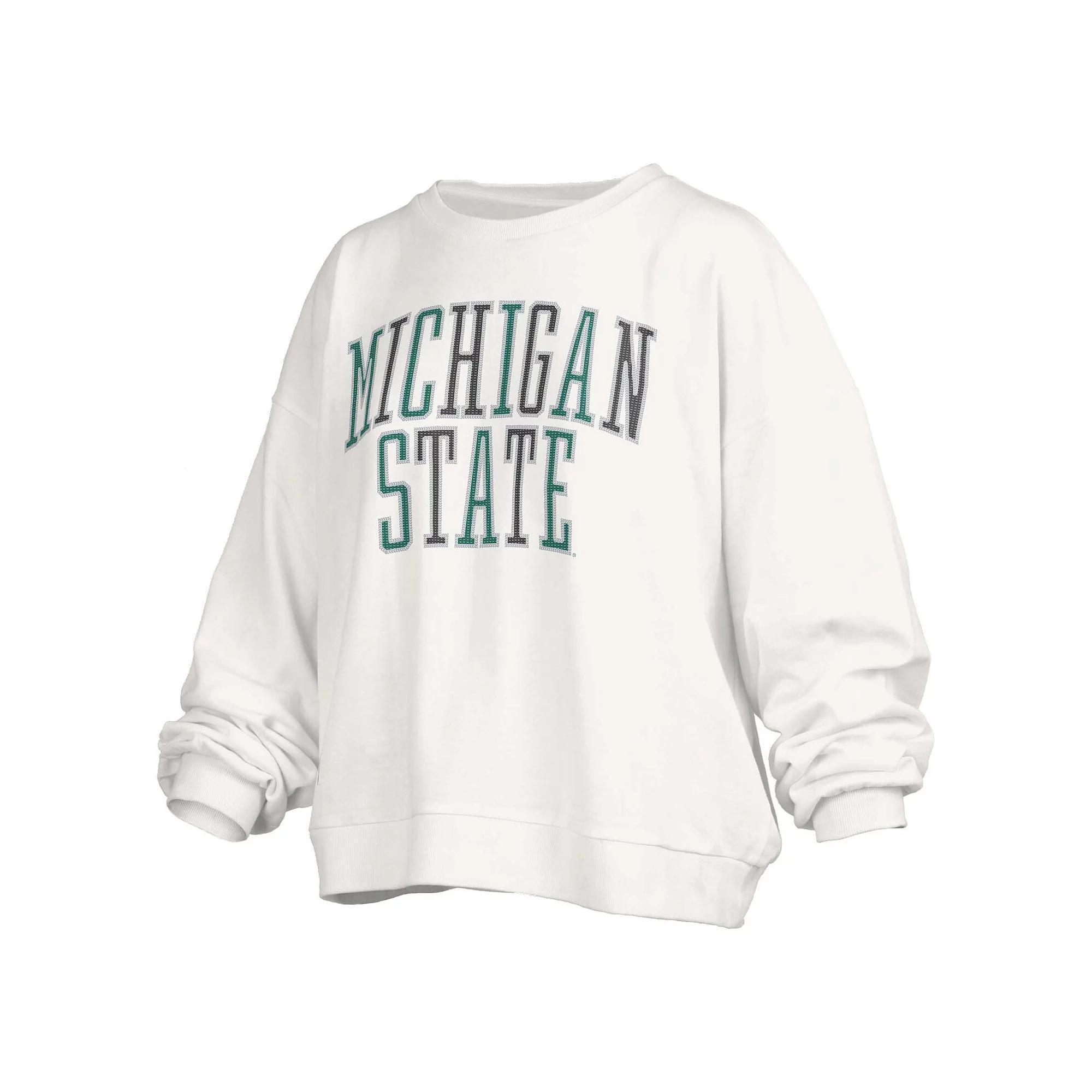 Women's Pressbox White Michigan State Spartans Janise Waist Length Oversized Pullover Sweatshirt, Size: Large Product Image