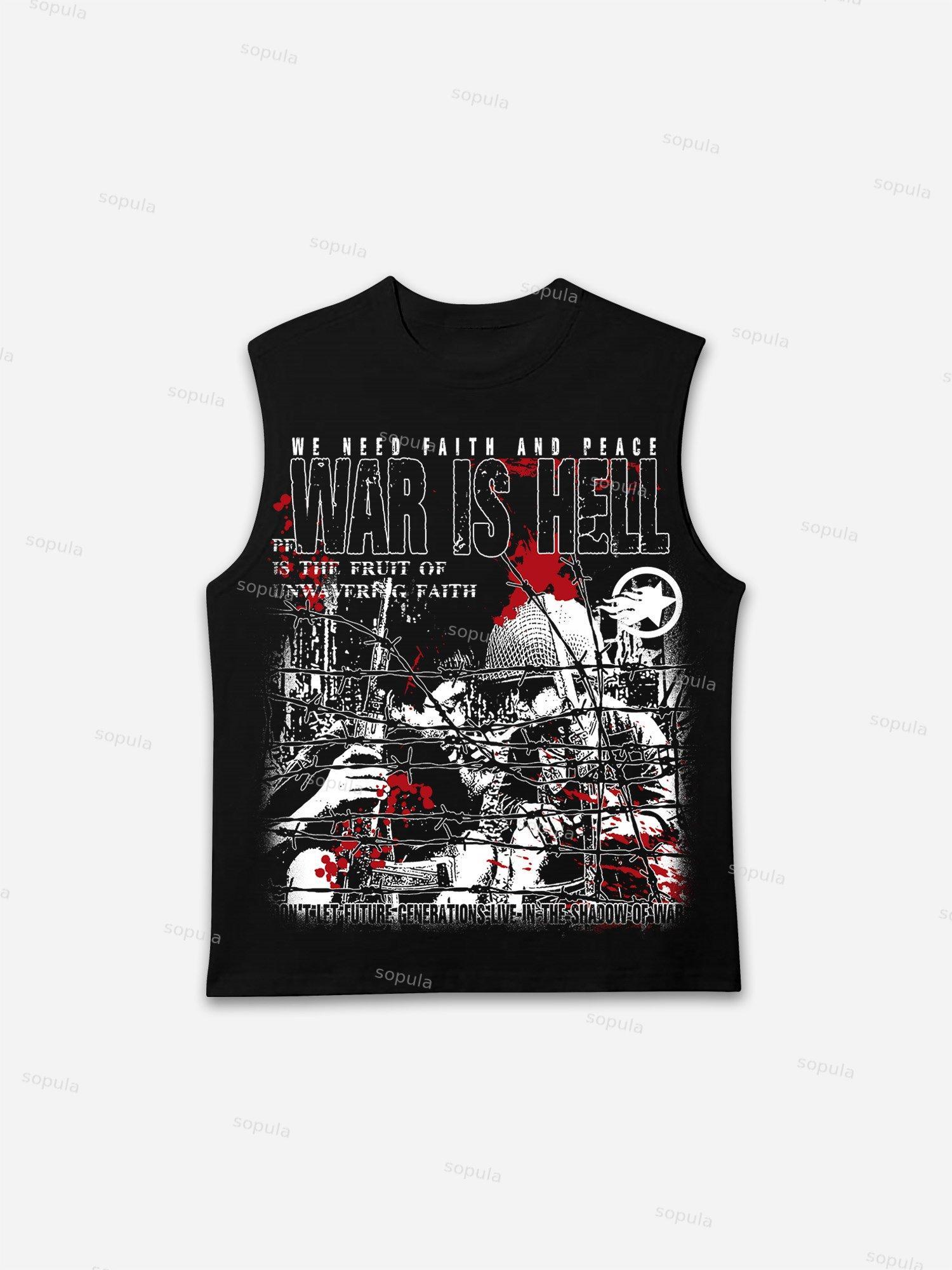 War Is a Hell Retro Old Graphic Cotton Tank Top Product Image
