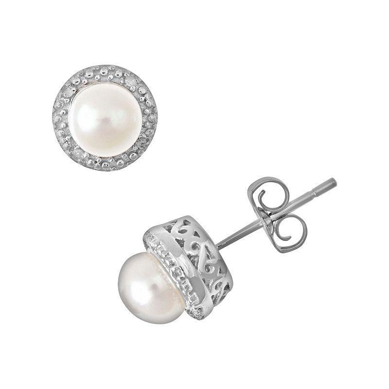 Celebration Gems Sterling Silver Freshwater Cultured Pearl and Diamond Accent Frame Stud Earrings, Women's Product Image