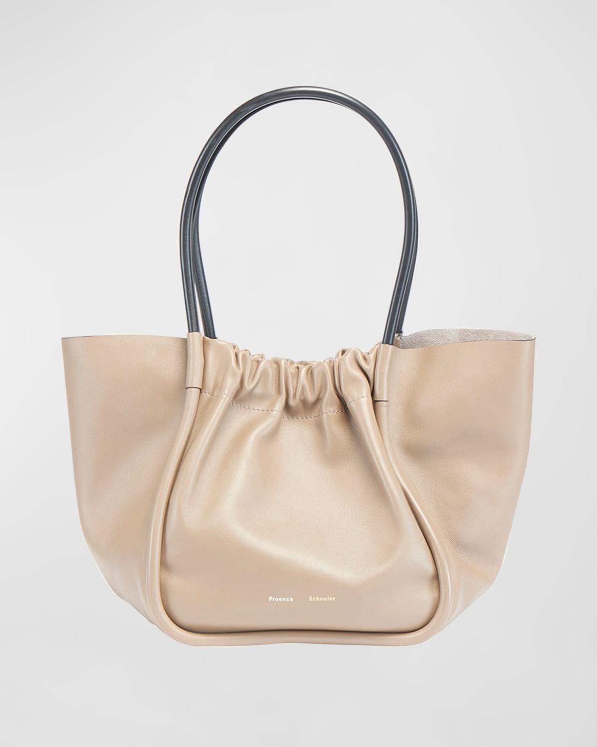 Large Ruched Smooth Leather Tote Bag Product Image