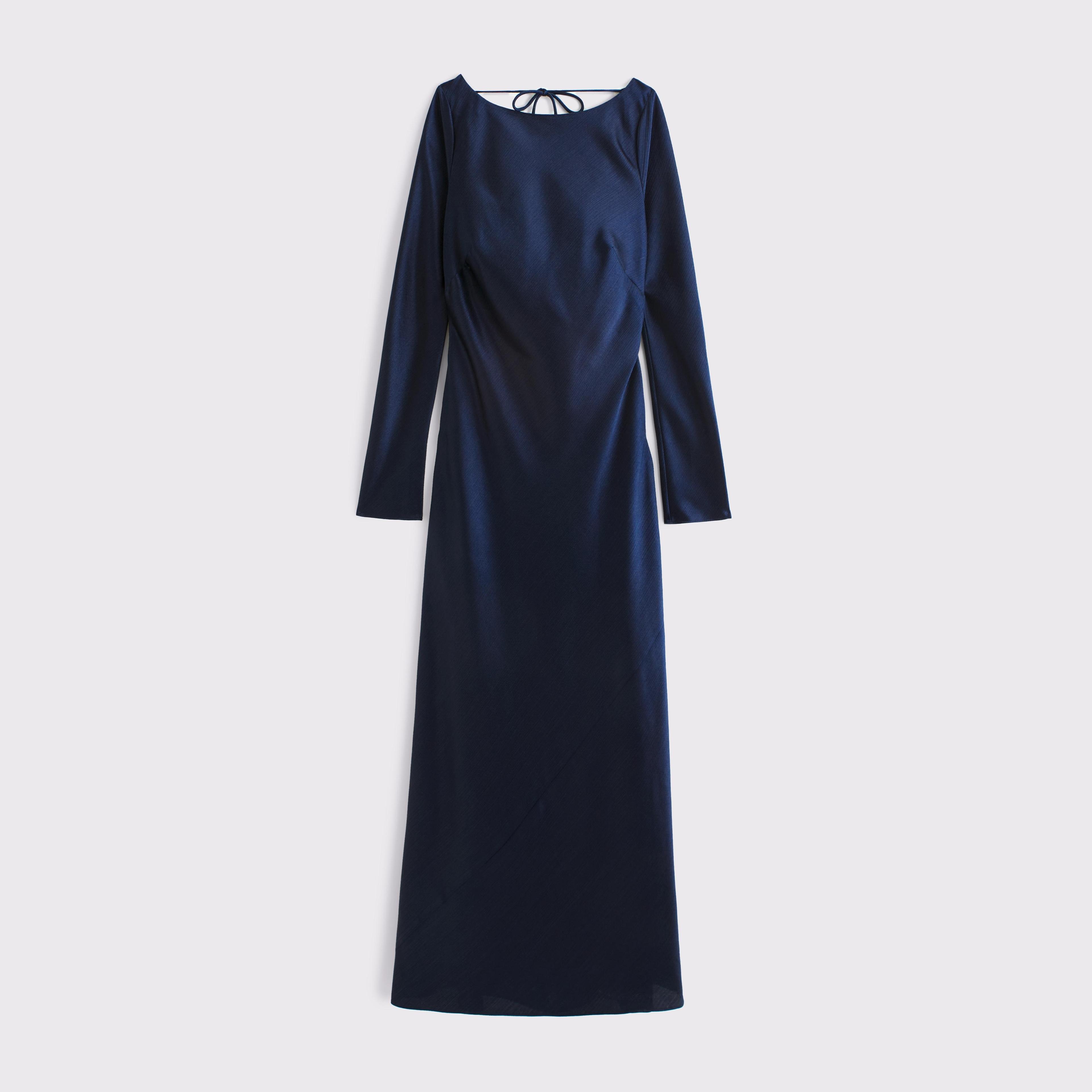 Long-Sleeve Cowl Back Maxi Dress Product Image