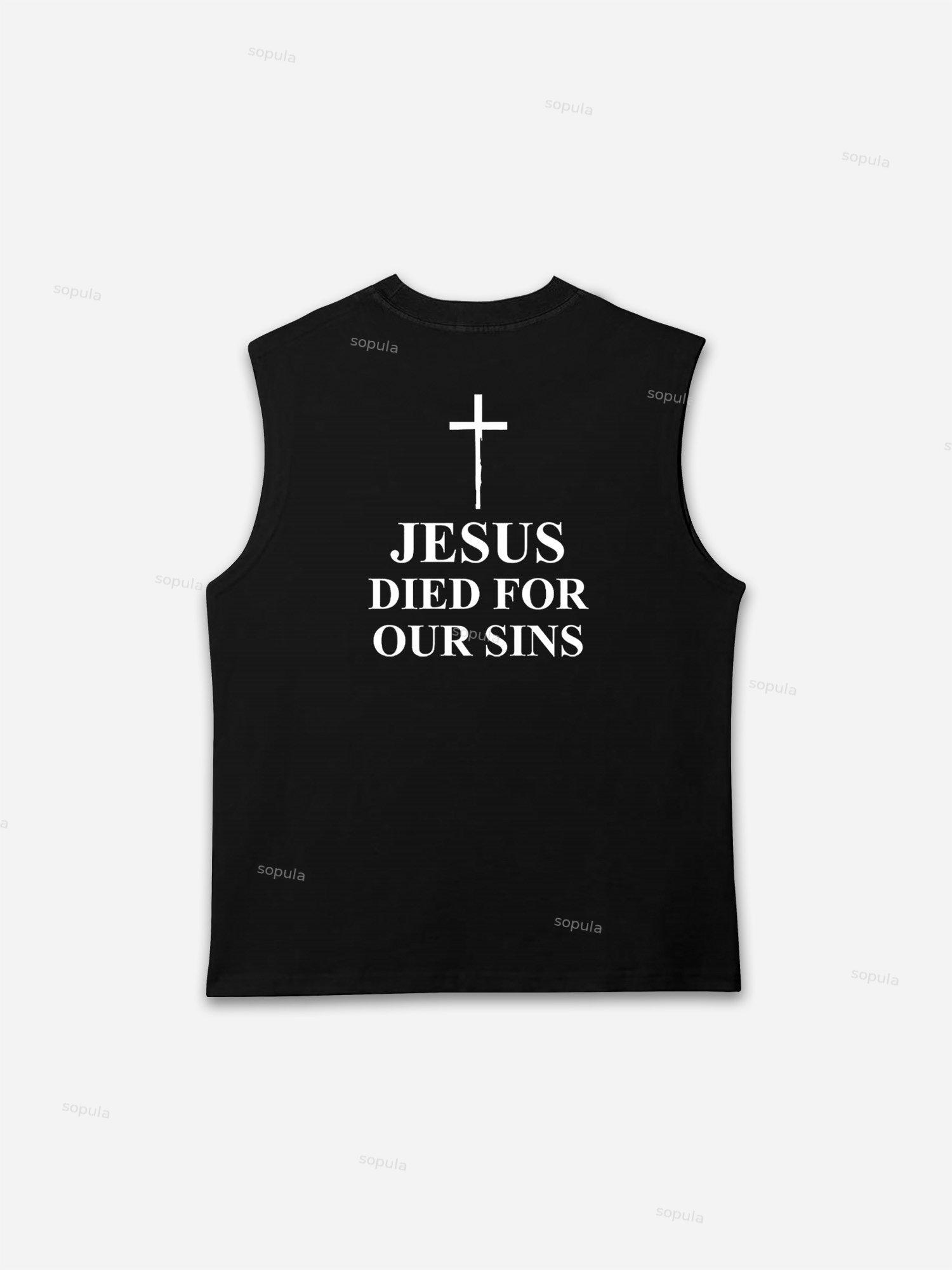Thorn Neckline Jesus Alphabet Graphic Tank Top Product Image