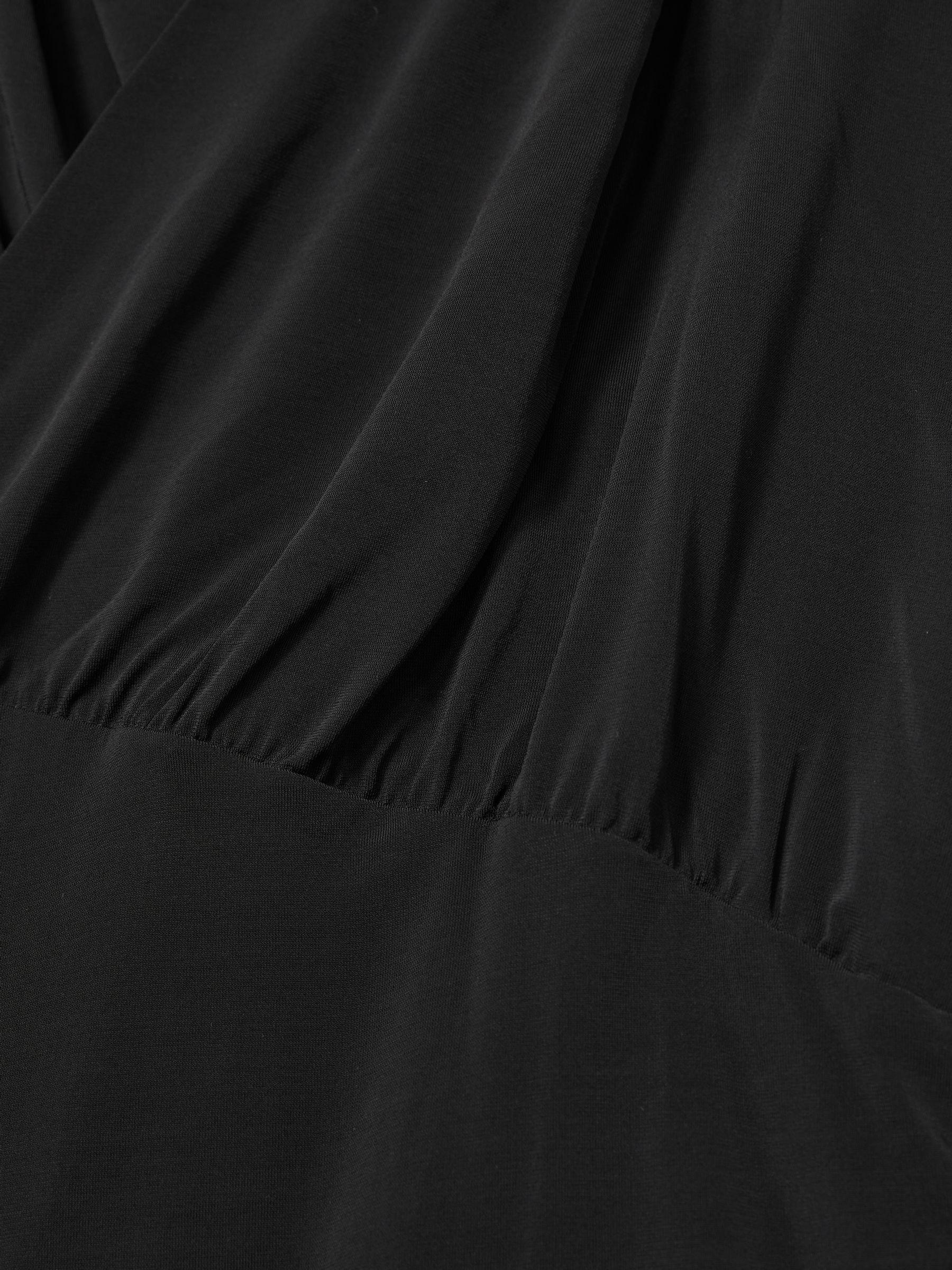 Mesh Wrap-Neck Ruched Top in Black Product Image