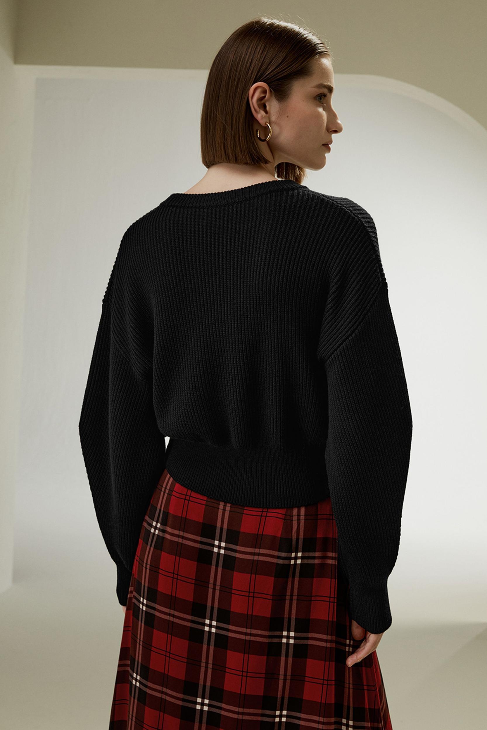 Round Neck Drop-Shoulder Merino Wool Sweater Product Image