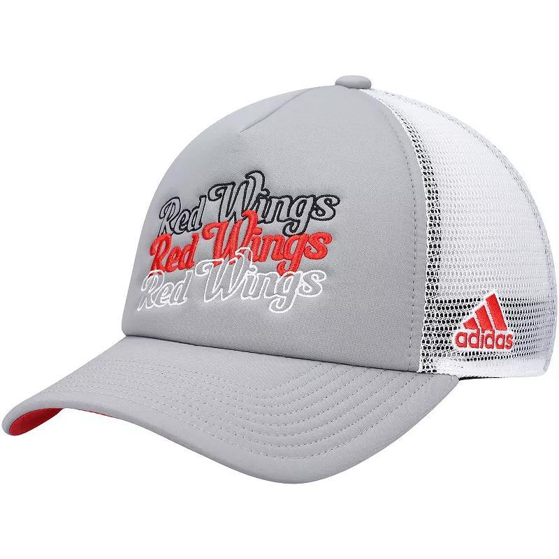 Womens adidas Gray/White Detroit Red Wings Foam Trucker Snapback Hat Product Image