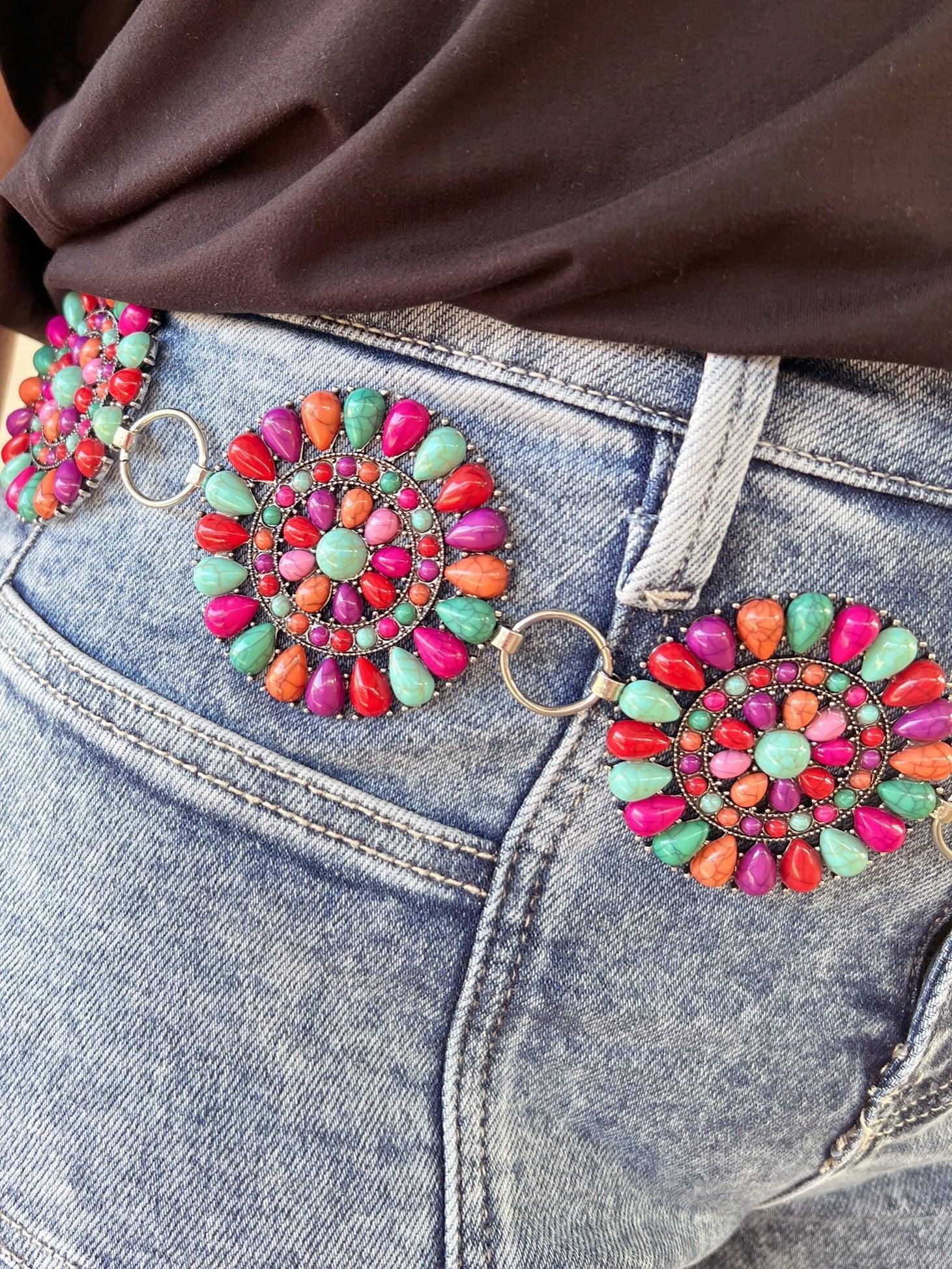 Multi Colored Stone Concho Chain Link Belt Product Image