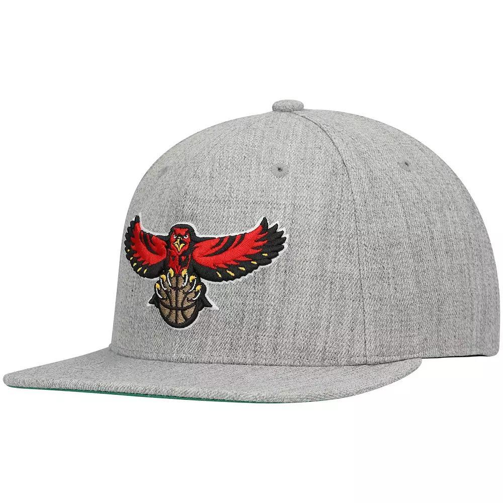 Men's Mitchell & Ness Heathered Gray Atlanta Hawks Hardwood Classics Team 2.0 Snapback Hat, Grey Product Image