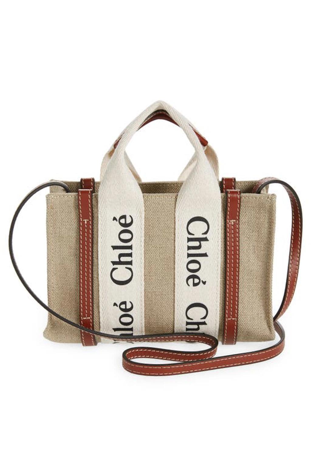 CHLOÉ Woody Cotton-canvas Tote Bag In Beige Product Image