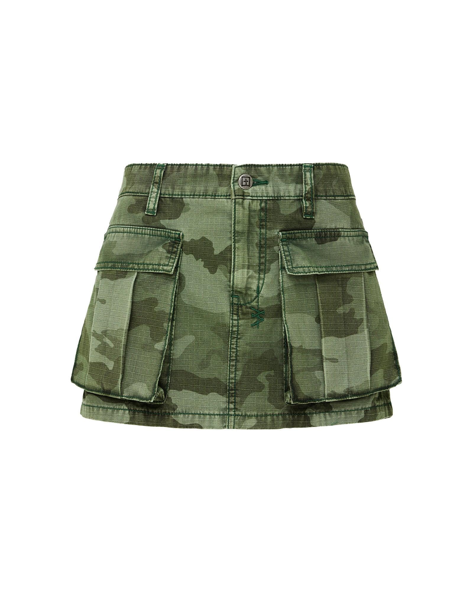 MICRO MINI CARGO SKIRT HASH CAMO Female Product Image