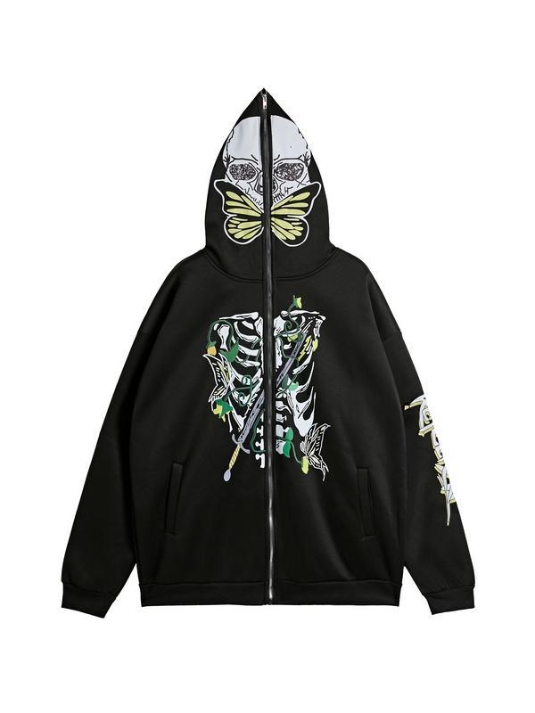 Men's Skull Skeleton Print Oversized Hoodie Product Image