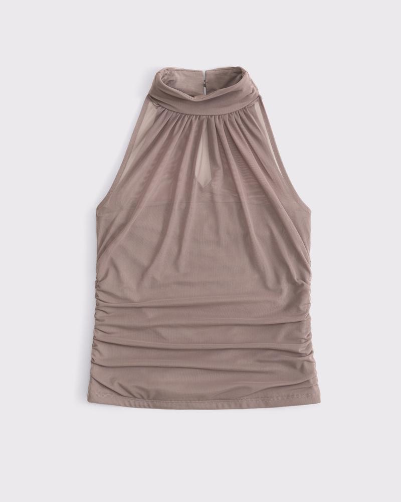 Ruched Mesh Halter Top Product Image