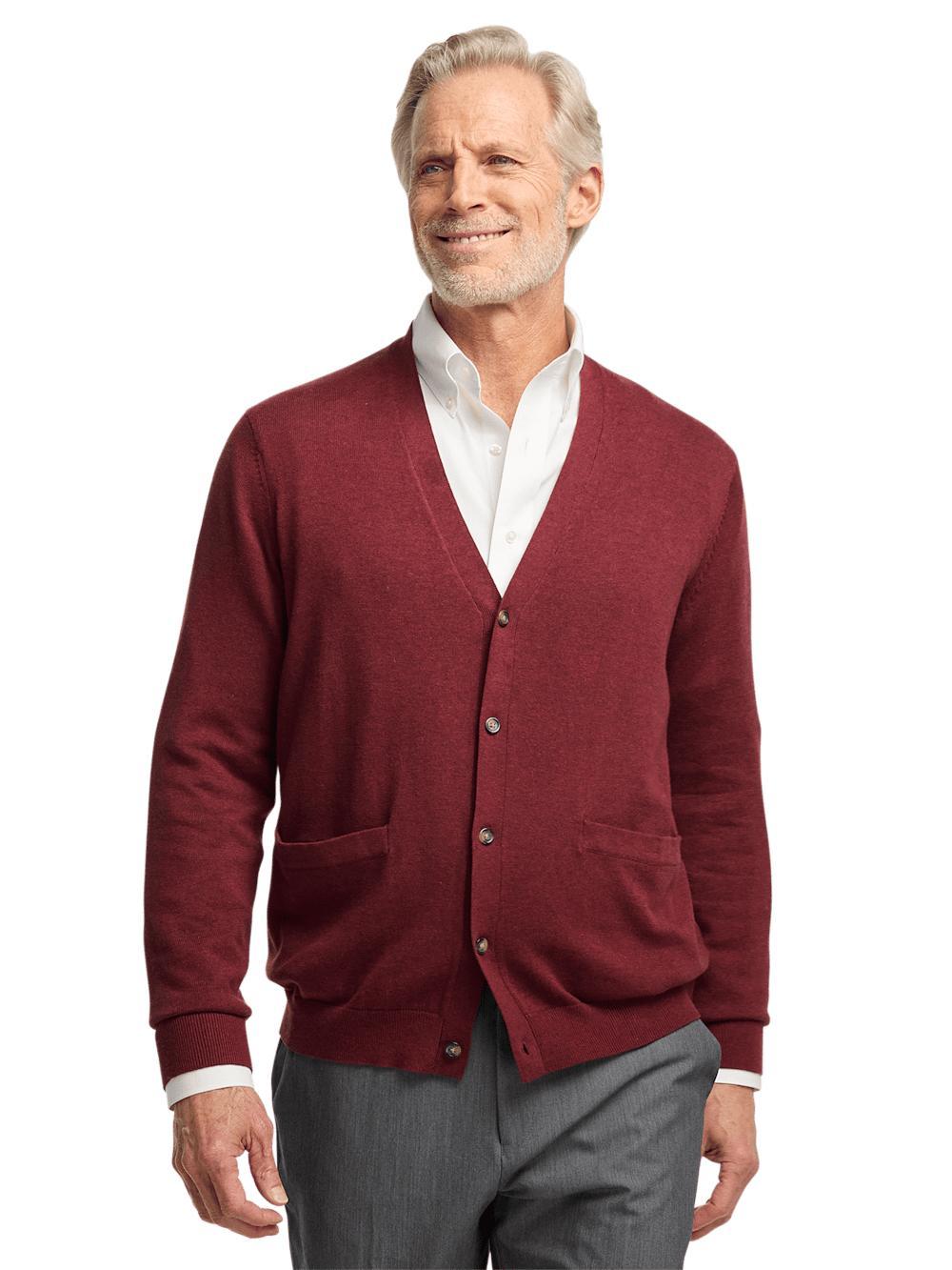 Supima Cotton Button Front Cardigan - Burgundy Product Image