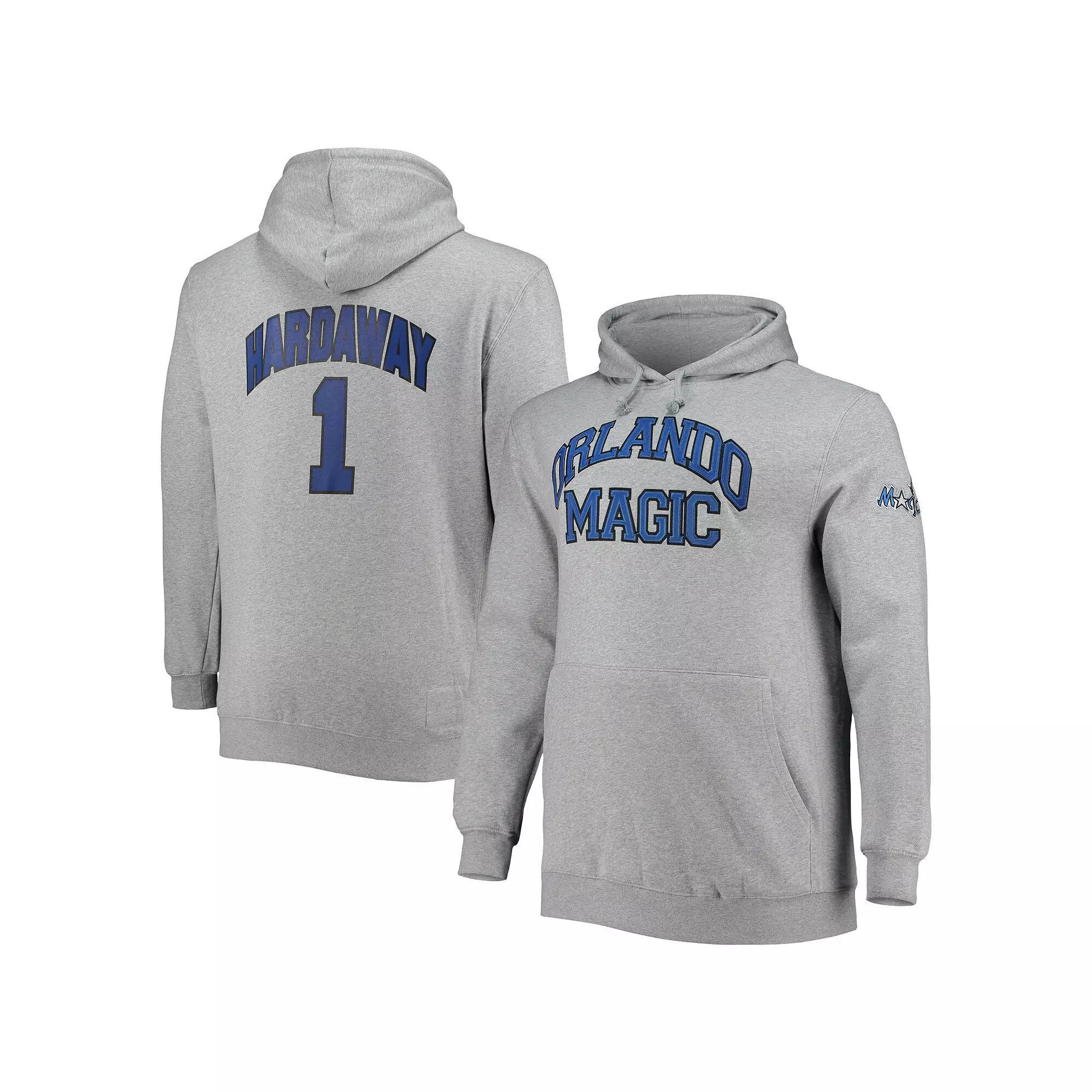 Men's Mitchell & Ness Penny Hardaway Heathered Gray Orlando Magic Big & Tall Name & Number Pullover Hoodie, Size: 2XLT, Mag Grey Product Image