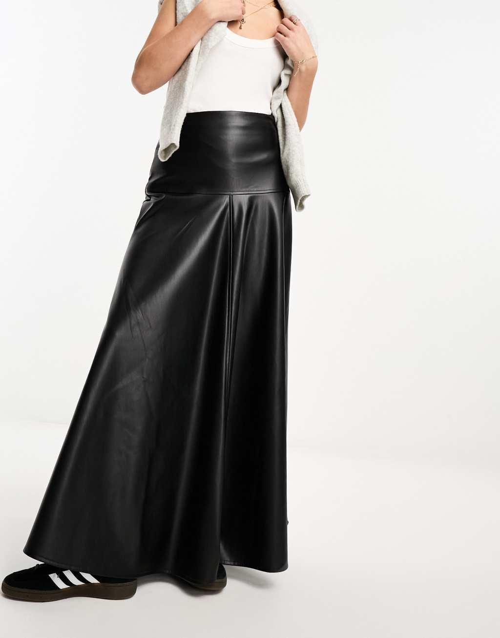 Miss Selfridge faux leather maxi skirt in black  Product Image