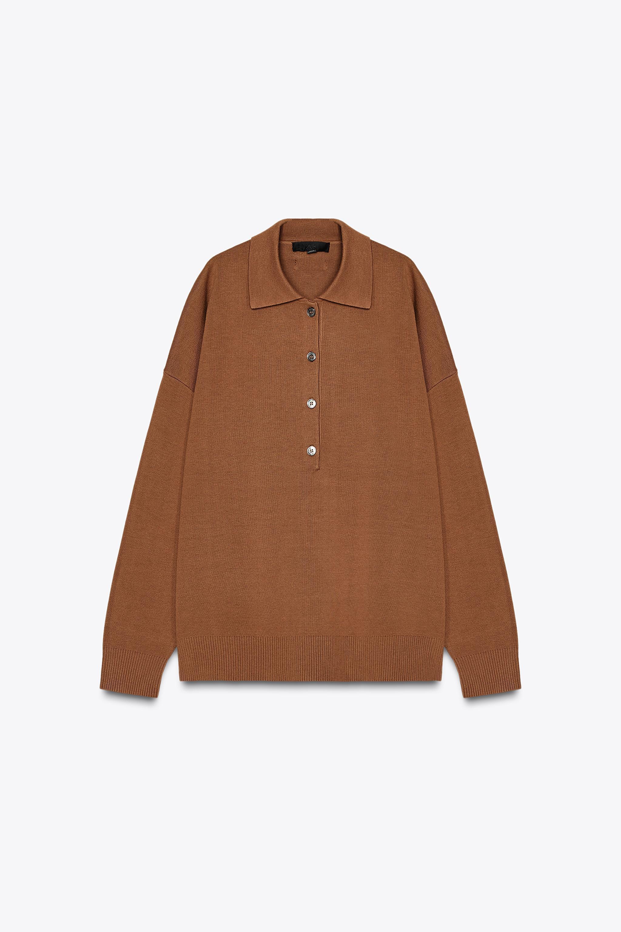 OVERSIZED BASIC KNIT POLO SWEATER Product Image