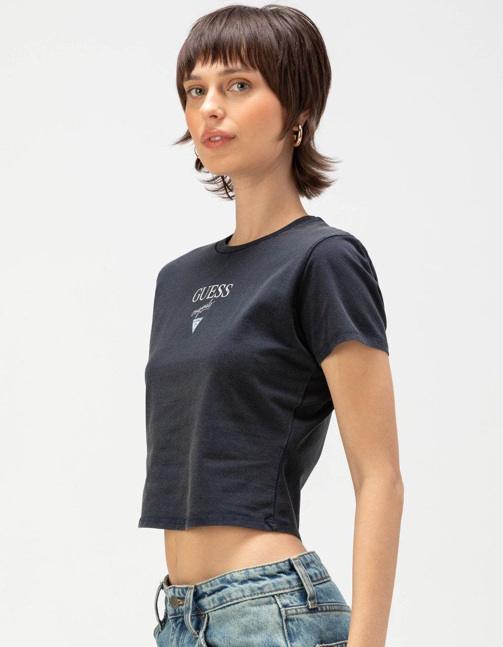 GUESS ORIGINALS Baker Logo Vintage Womens Baby Tee - WASHED BLACK Product Image