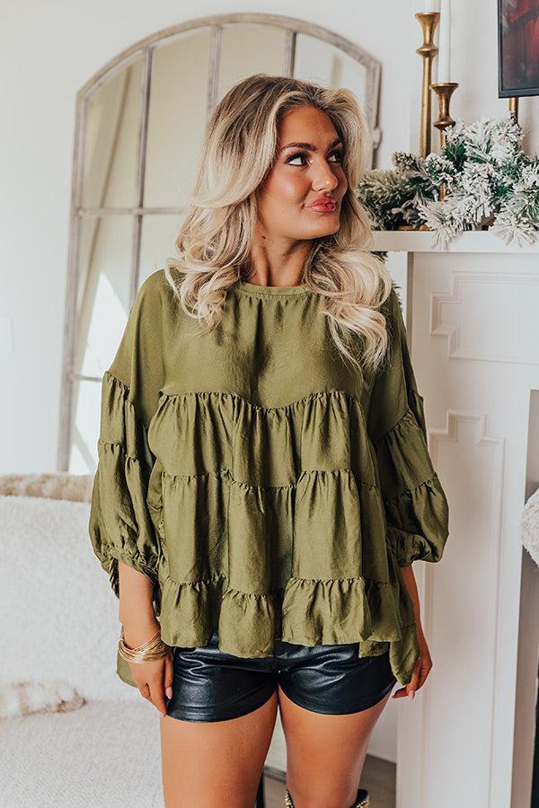 Swish And Sway Satin Top in Olive Product Image