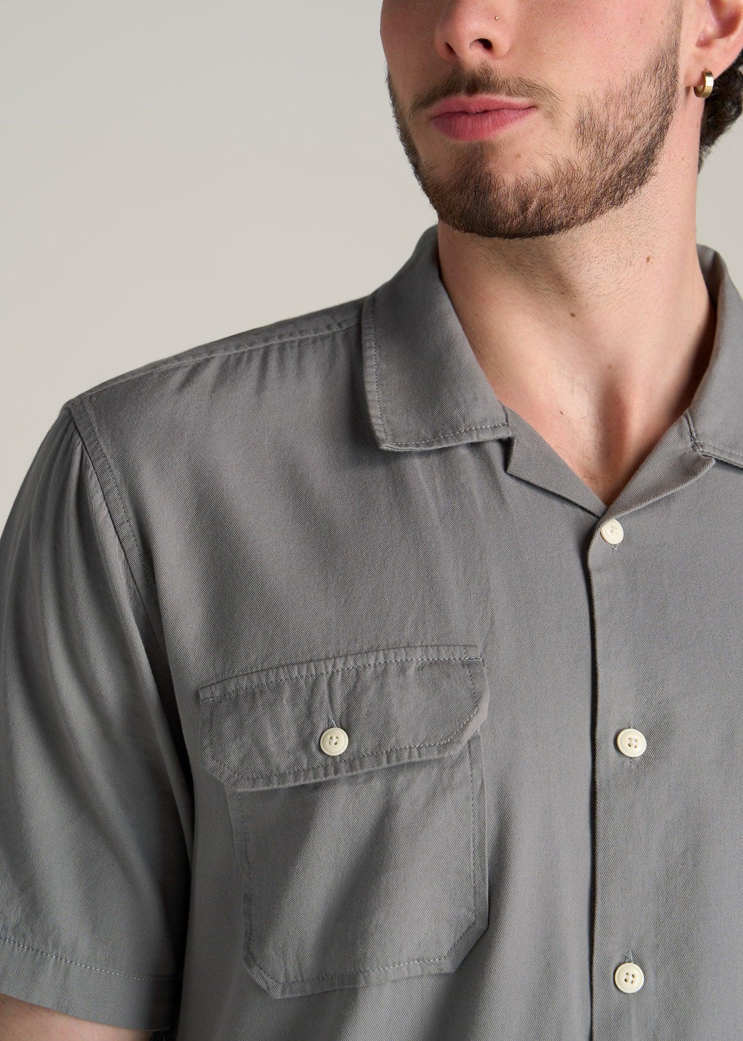 LJ&S Two-Pocket Camp Shirt for Tall Men in Pewter Product Image