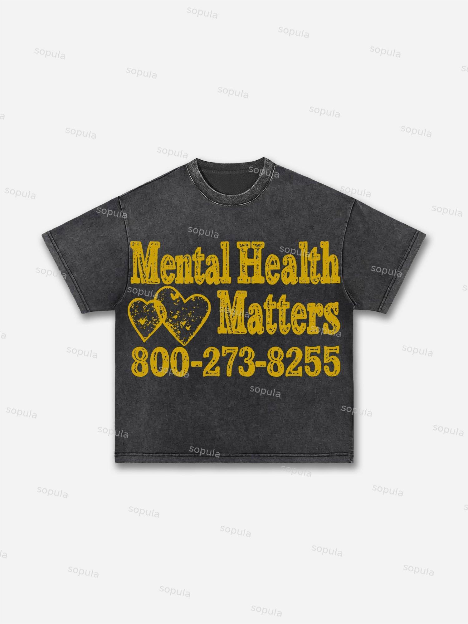 Mental Health Matters Graphic Print Acid Wash T-shirt Product Image