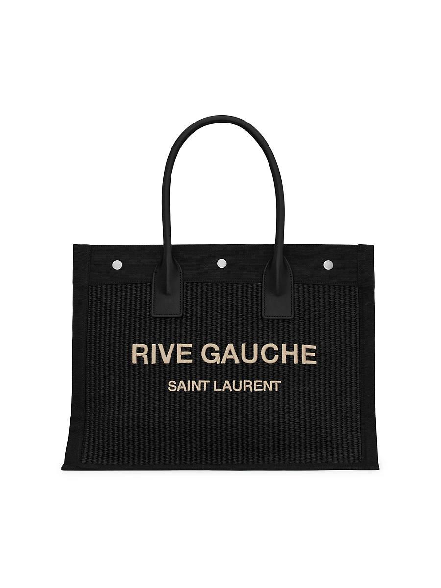 Womens Rive Gauche Small Tote Bag in Raffia and Leather Product Image