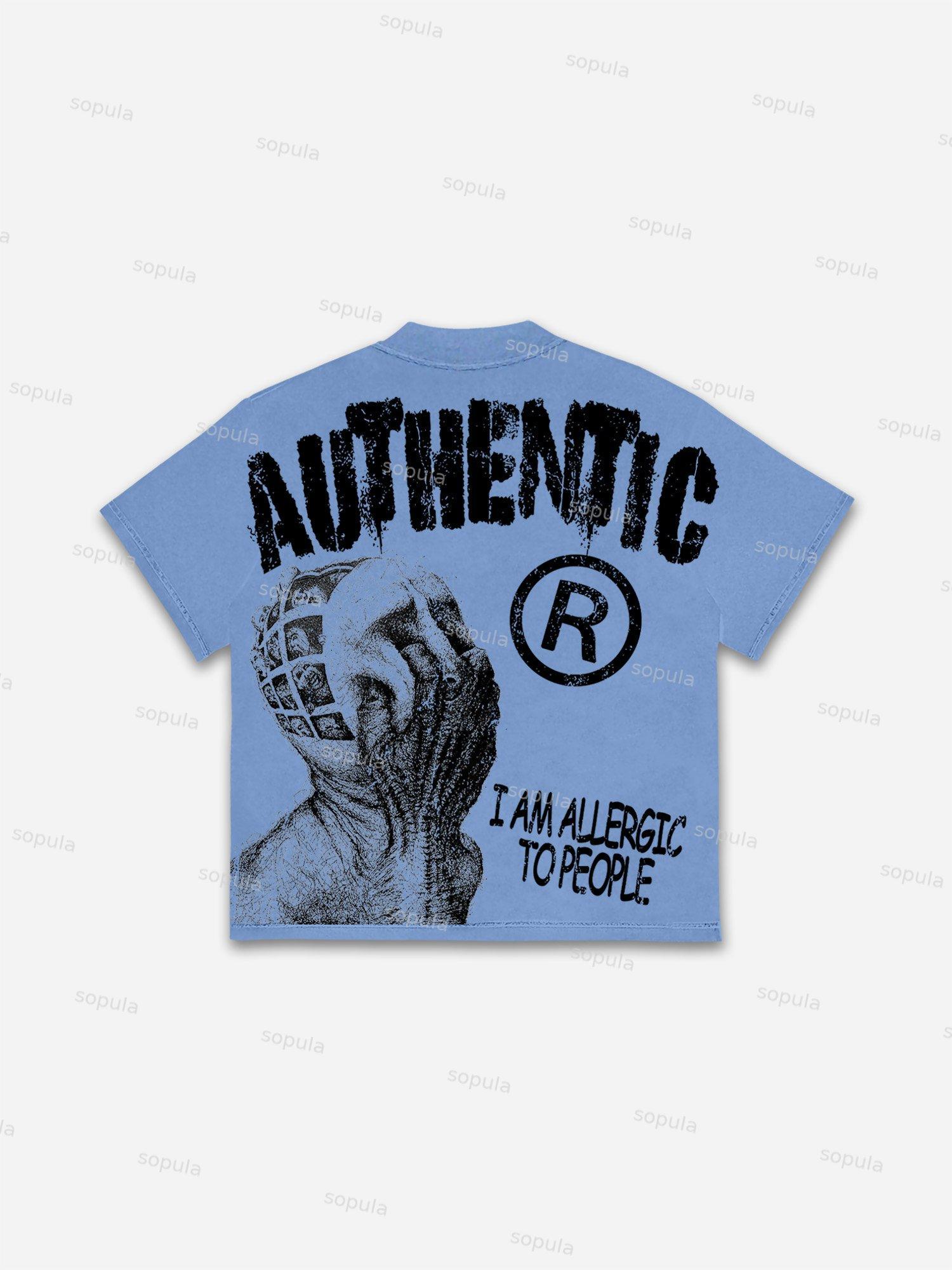 Sopula Vintage I Am Allergic To People Graphics Print Cotton T-shirt Product Image