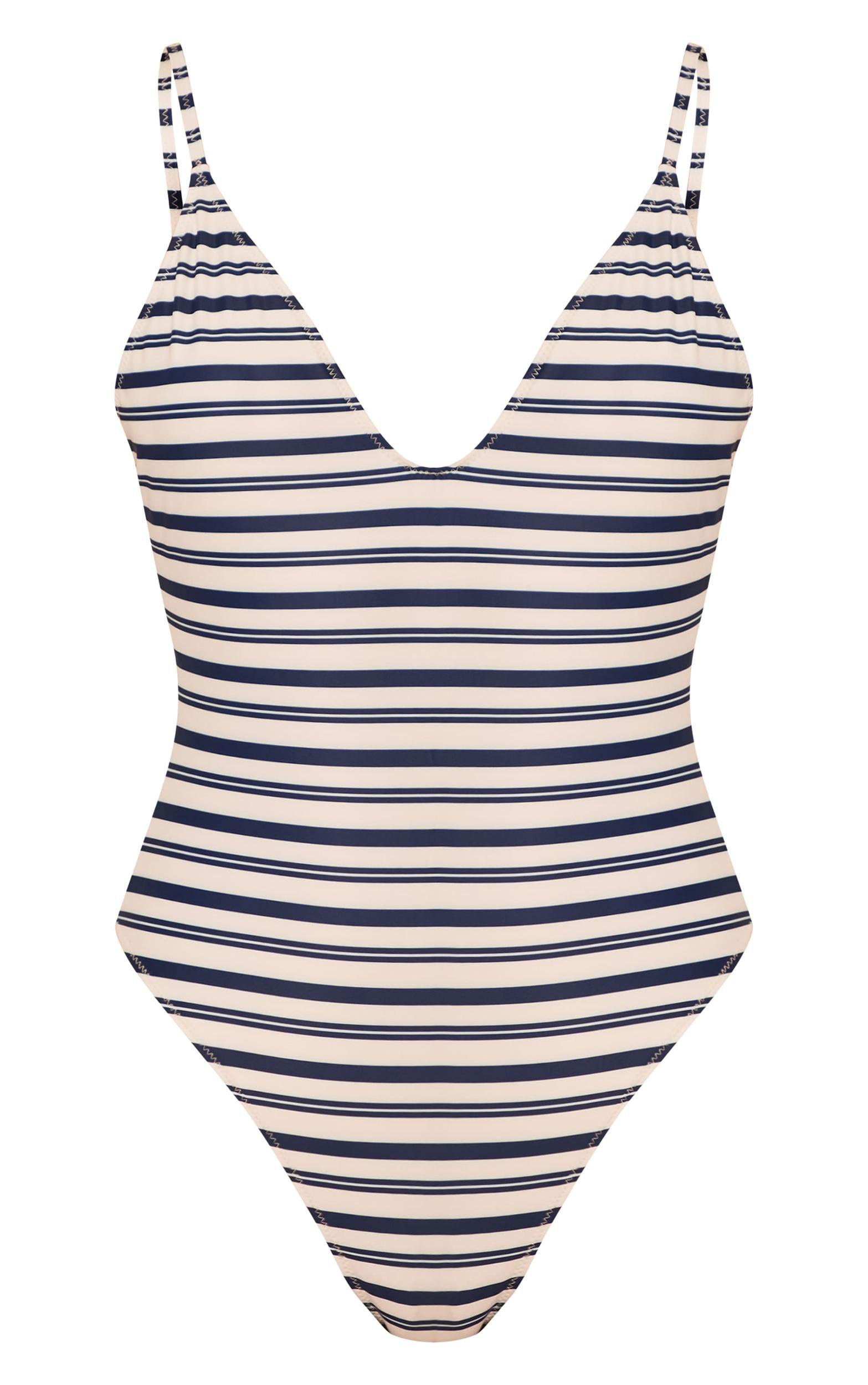 Navy Stripe Print Scoop Swimsuit Product Image