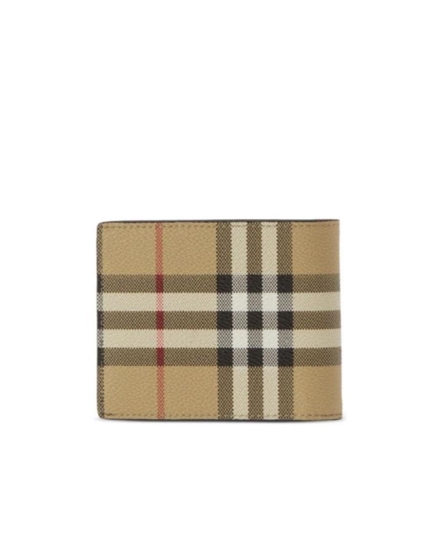 BURBERRY Check-print Bi-fold Leather Wallet In Green Product Image