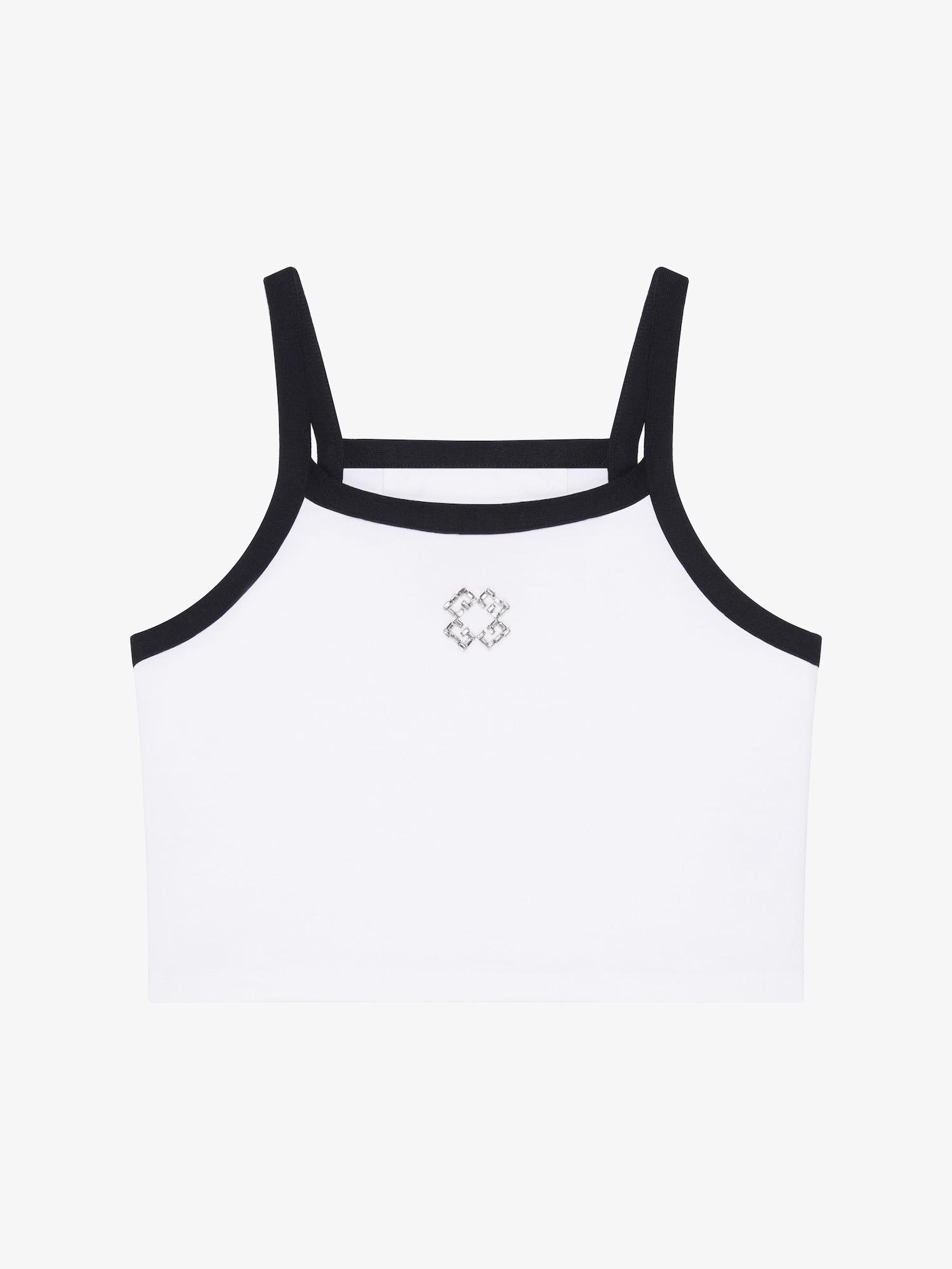 Cropped tank top in cotton and crystals with 4G detail Product Image