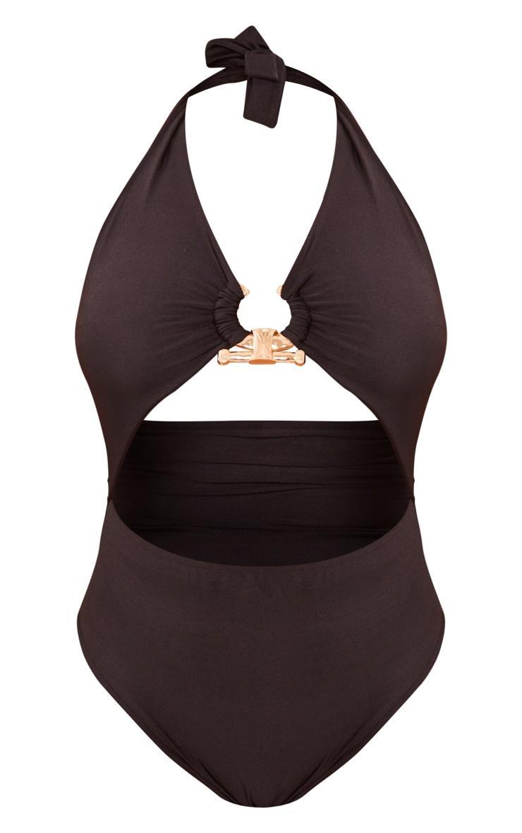 Plus Black Hammered Trim Cut Out Swimsuit Product Image