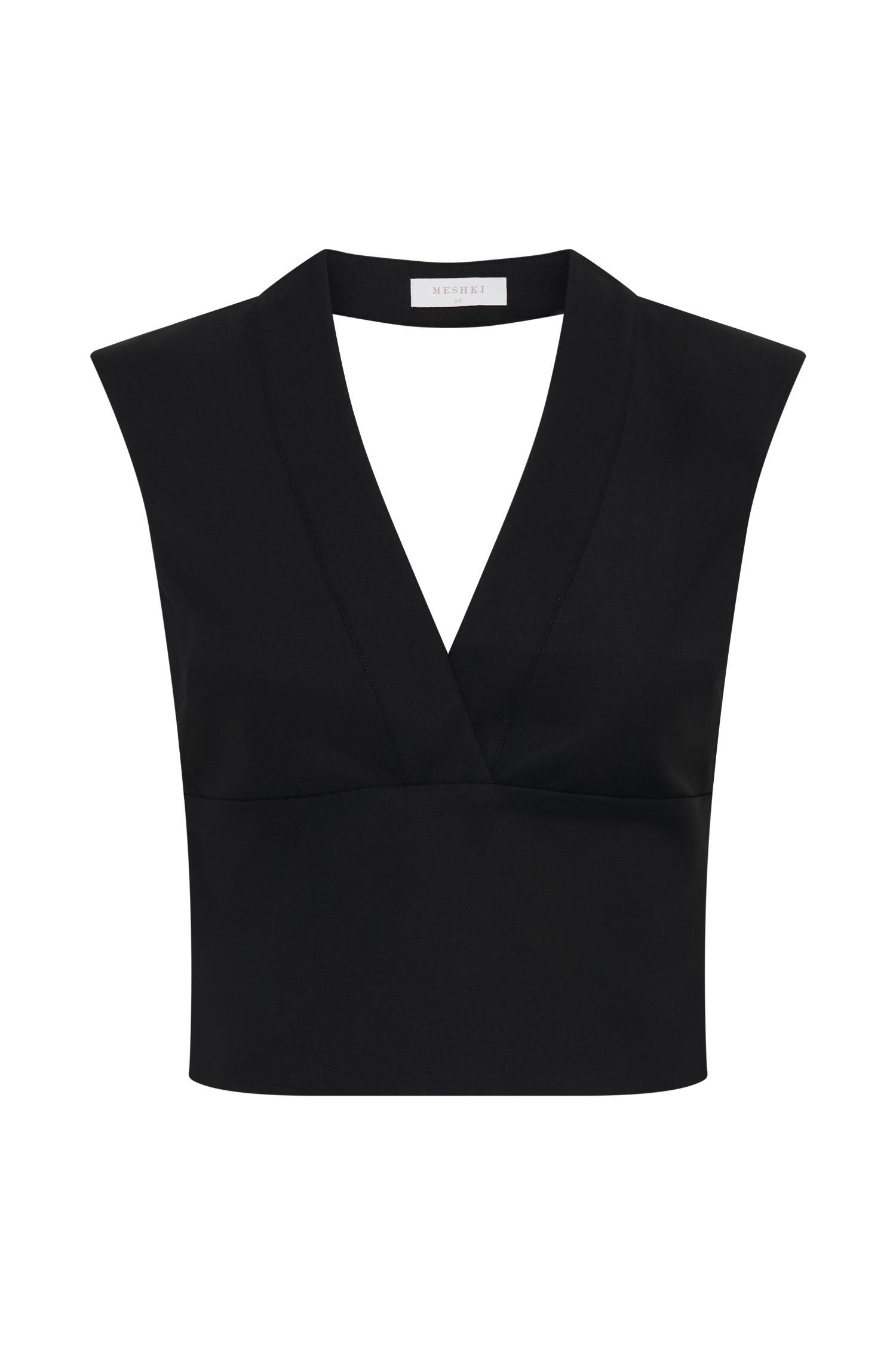 Jemima Sleeveless Cross Over Top - Black Product Image