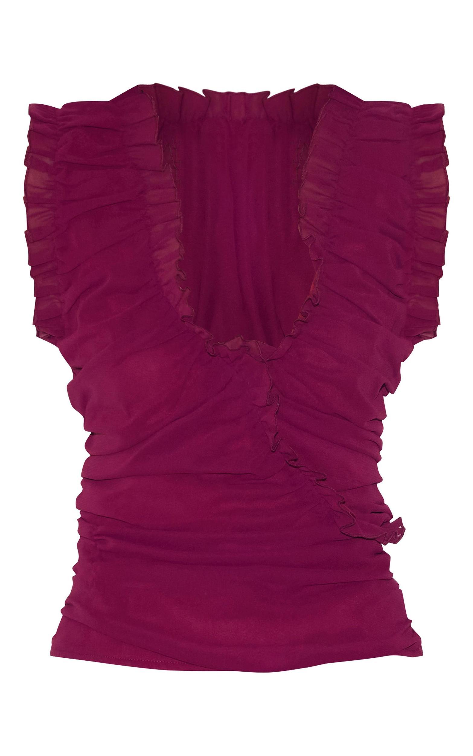  Plum Chiffon Ruffle Ruched Sleeveless Top Product Image