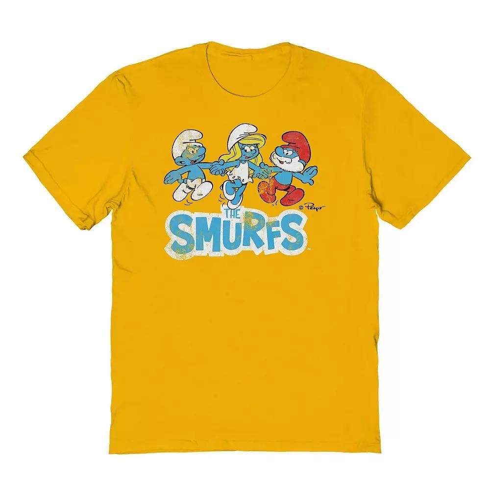 Men's Smurfs Holding Hands Distressed Graphic Tee, Size: XL, Sport Gray Product Image