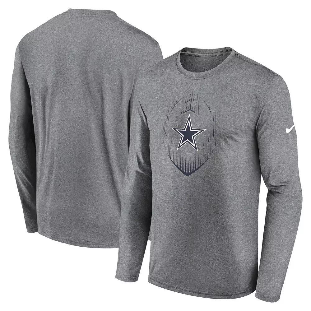 Men's Nike Heather Gray Dallas Cowboys Icon Legend Performance Long Sleeve T-Shirt,  Product Image