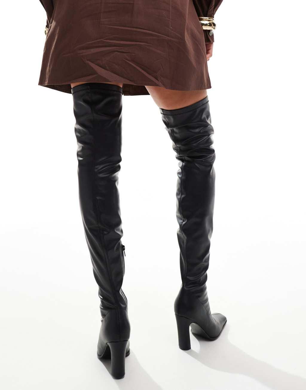 Public Desire Acquaria Wide Fit over the knee boots in black Product Image