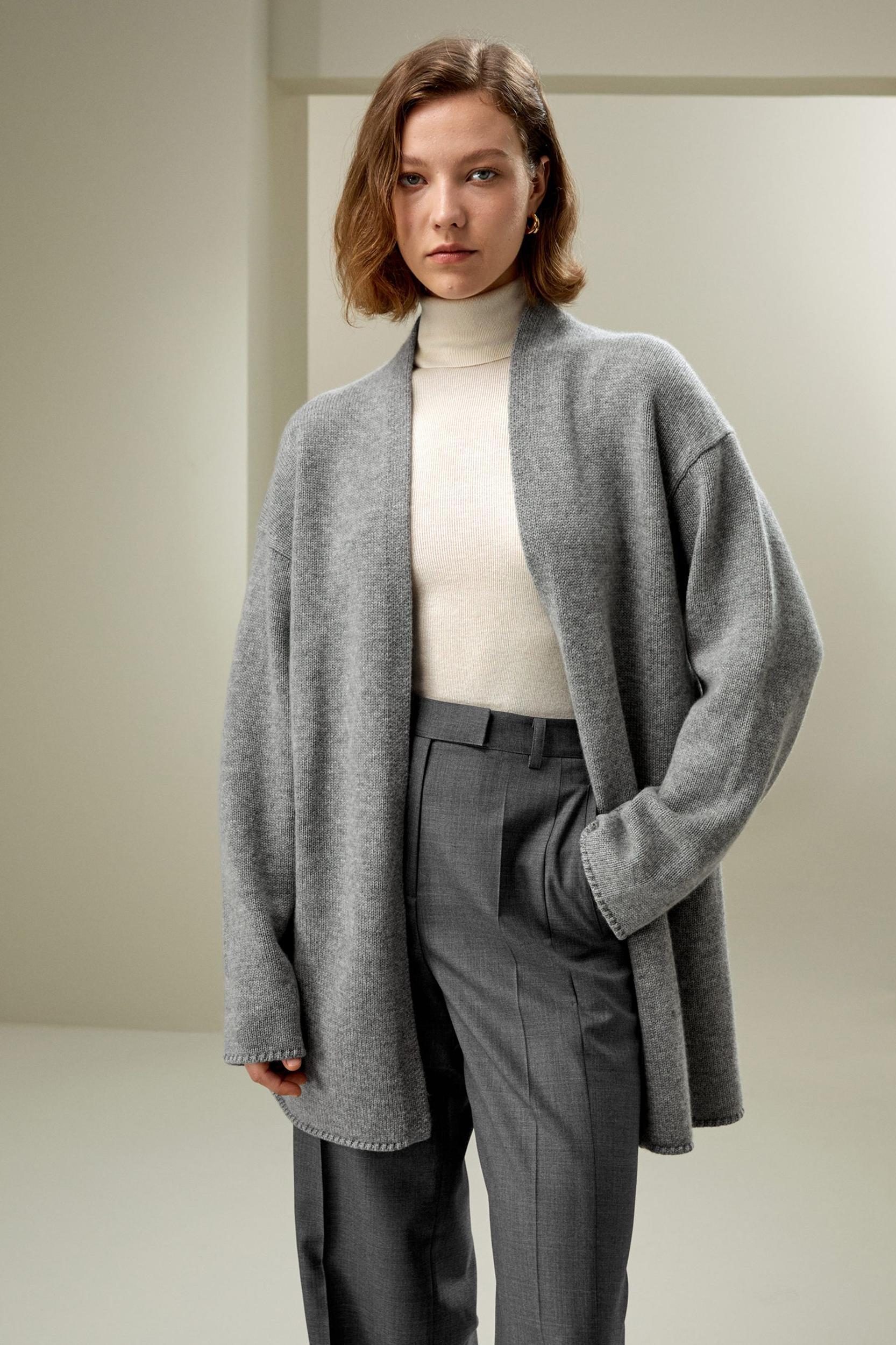 Long Open-Front Knit Cardigan Product Image