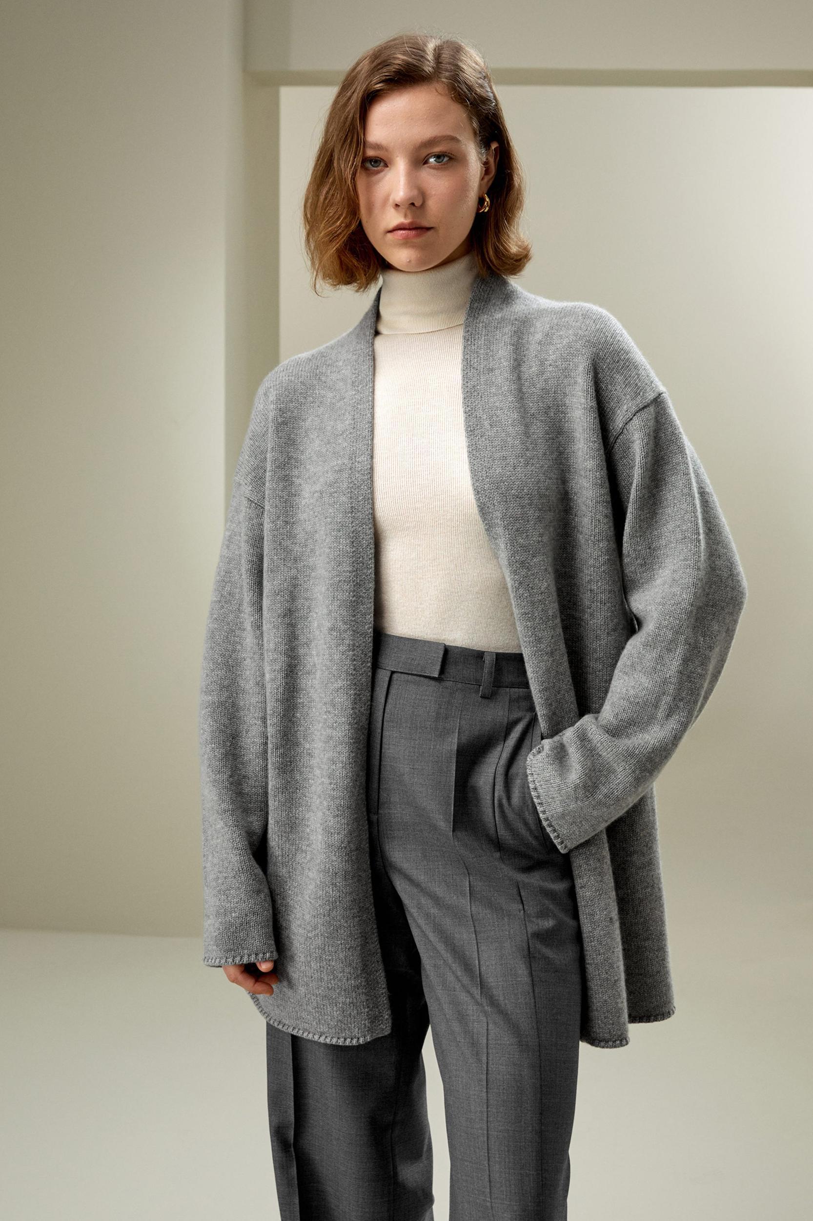 Long Open-Front Knit Cardigan Product Image