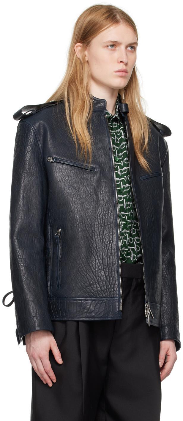 BURBERRY Leather Moto Jacket In Blue Product Image