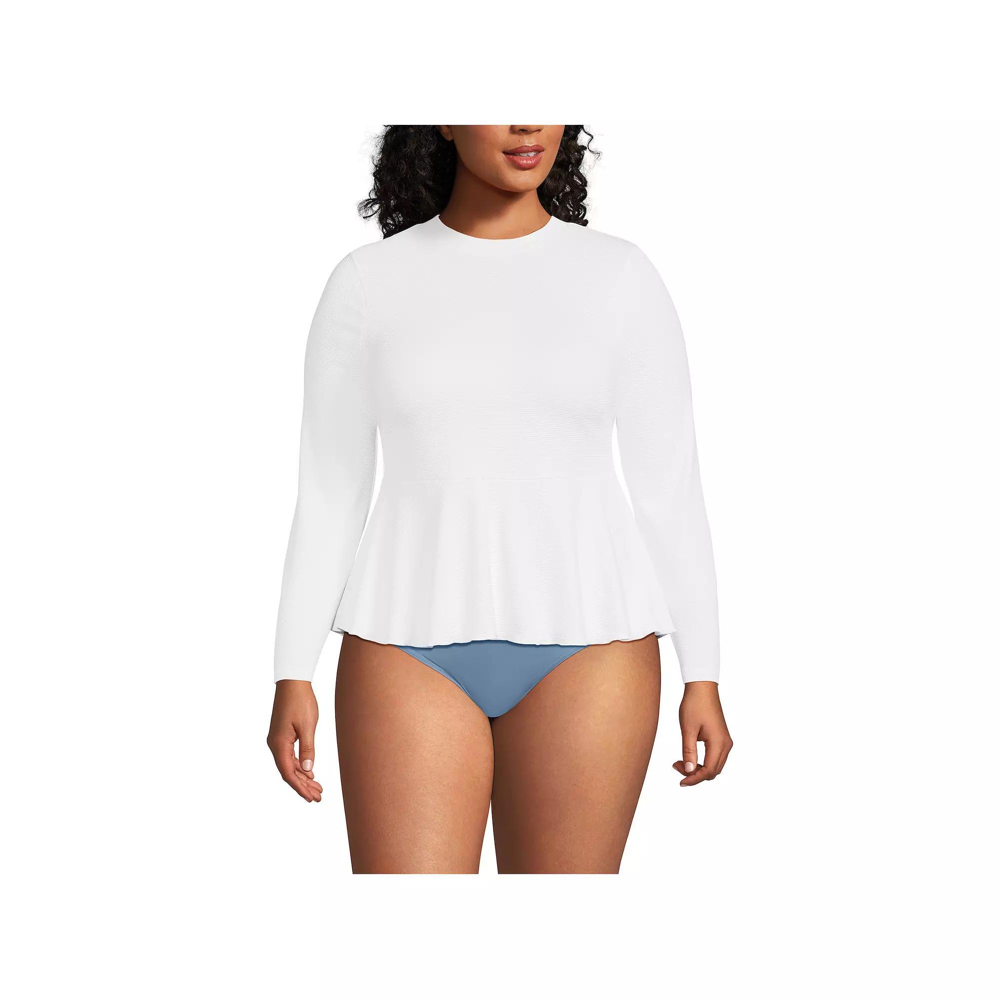 Plus Size Lands' End Size Long Sleeve Pique Peplum UPF 50 Rashguard, Women's, Size: 2XL, White Product Image