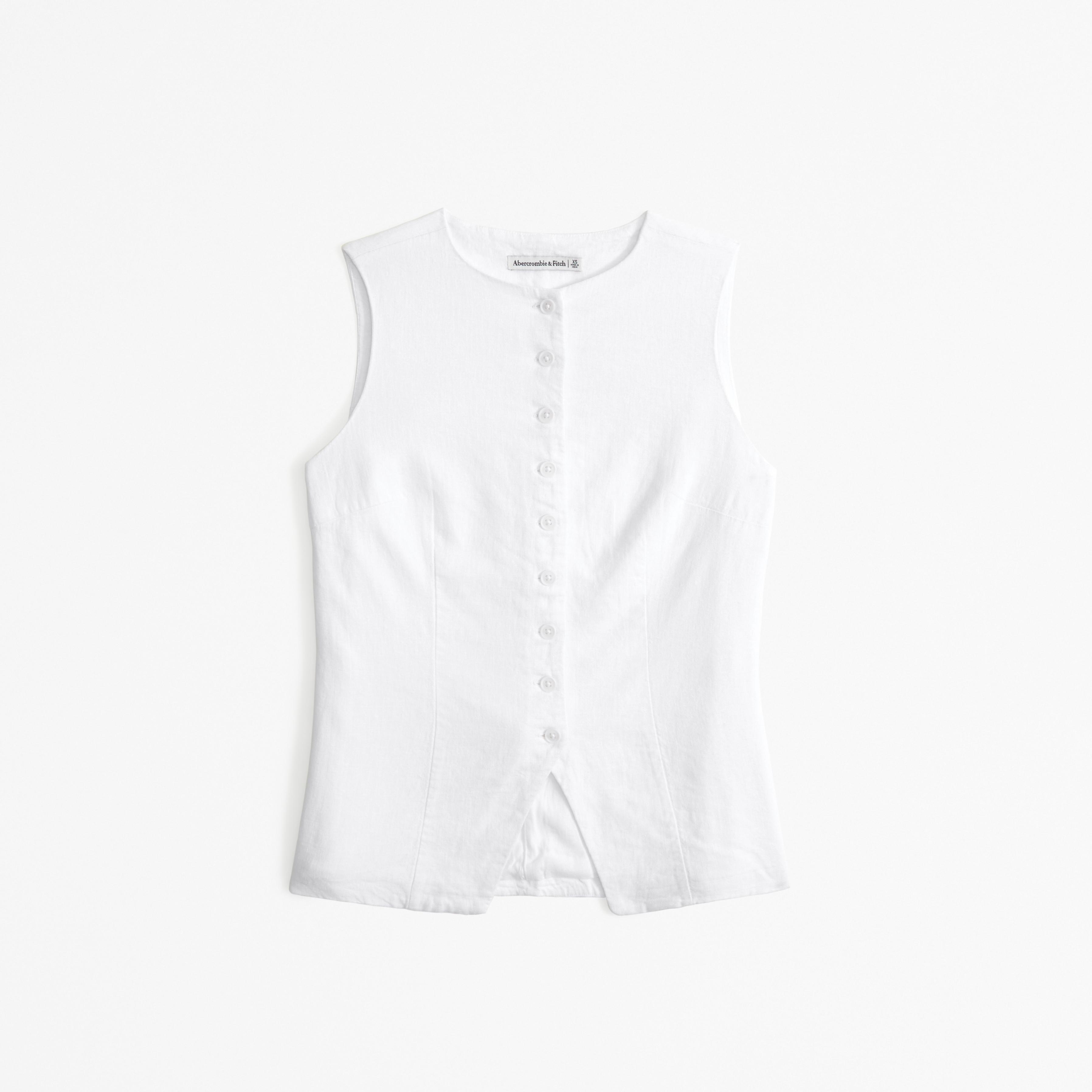 The A&F Mara Linen-Blend Button-Through Vest Product Image