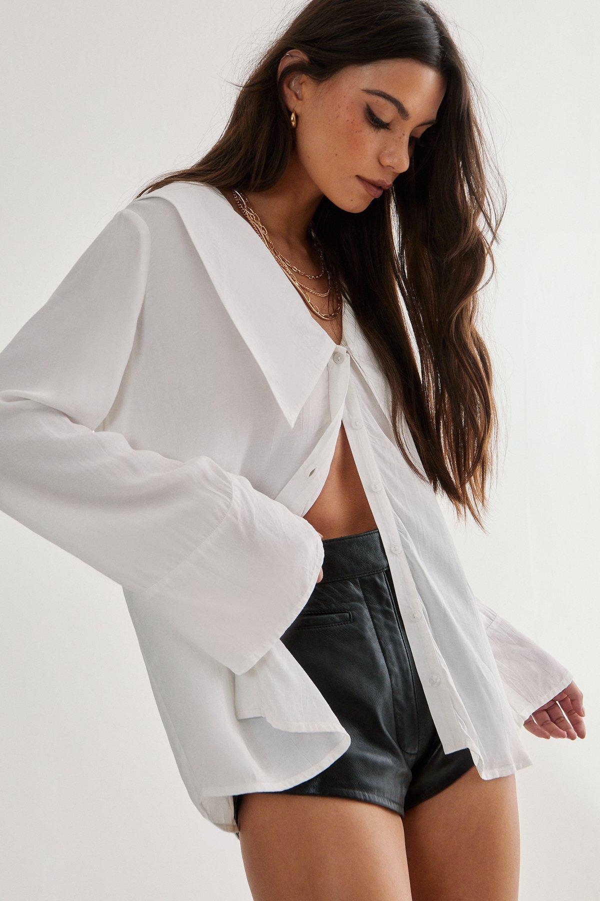 Oversized Collar Fluted Sleeve Shirt Product Image