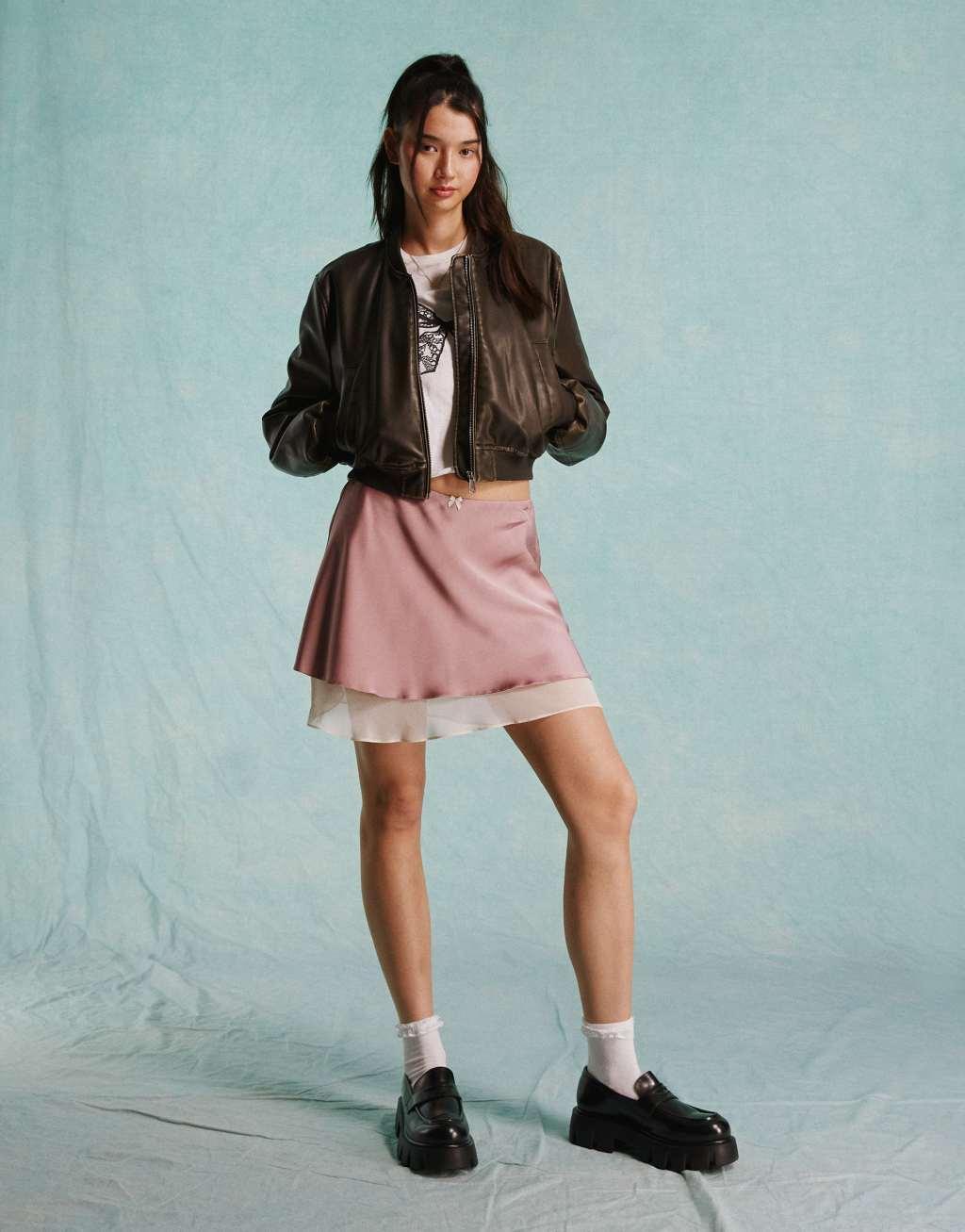 Miss Selfridge satin double layer mini skirt Product Image