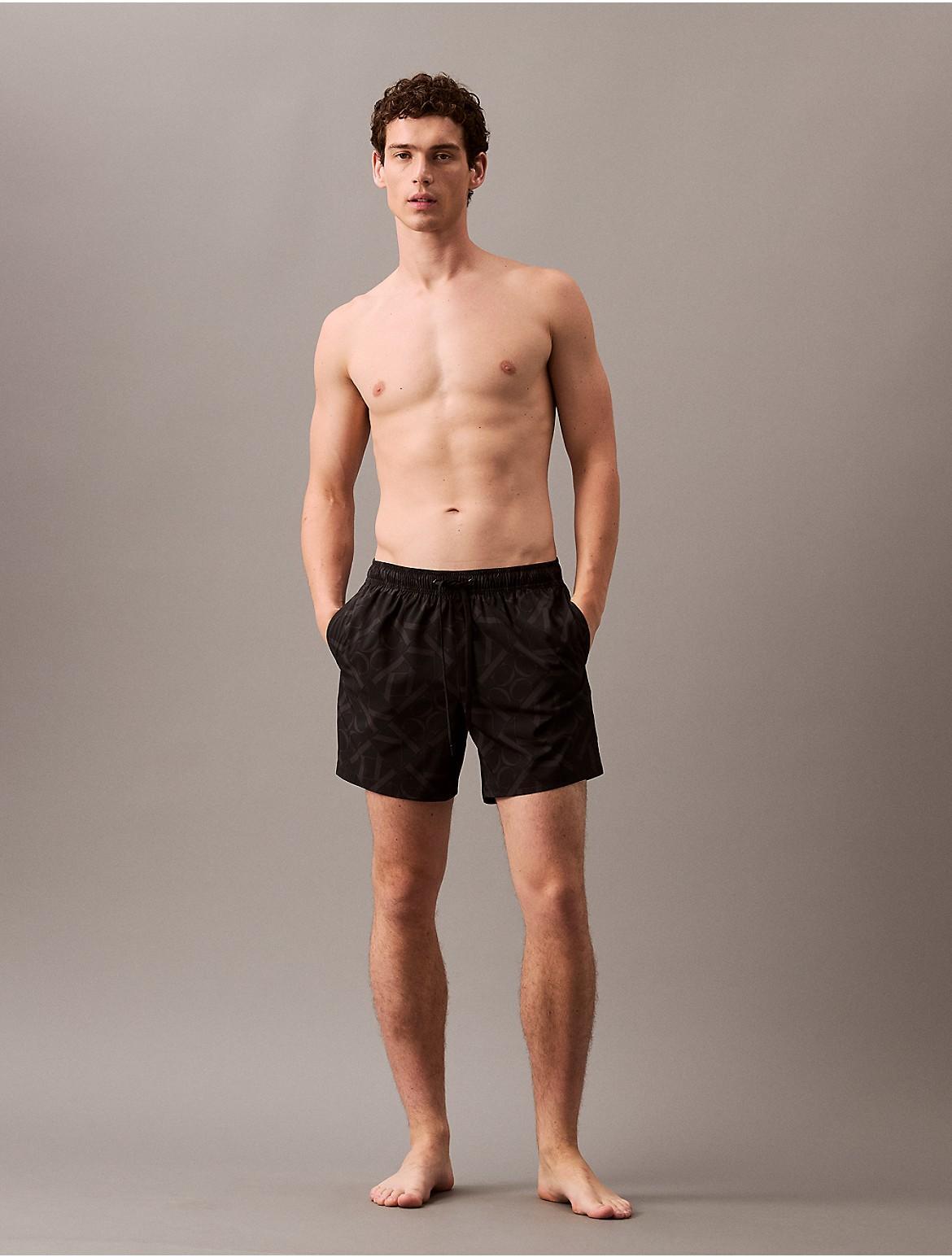 Calvin Klein Mens Allover Monogram Logo Swim Shorts - Grey - L Product Image