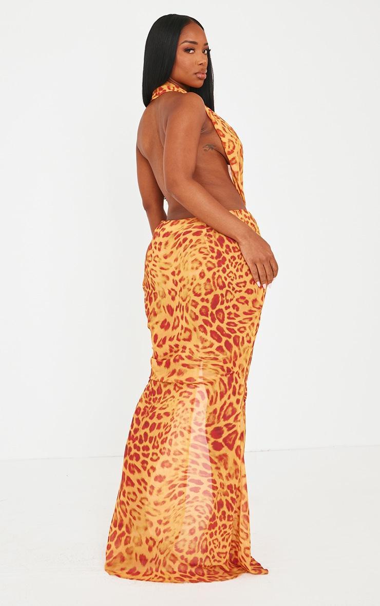 Shape Orange Leopard Printed Chiffon Drape Front Maxi Dress Product Image