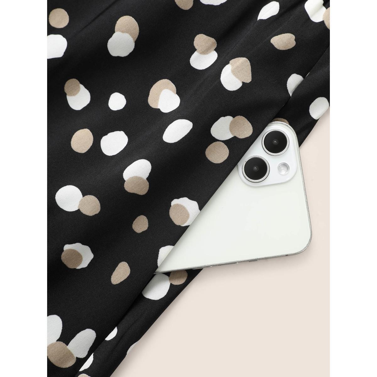 Plus Size Allover Print Wrap Flutter Sleeve Midi Dress Black Women Elegant Belted Overlap Collar Short sleeve Curvy BloomChic 26/4X Product Image