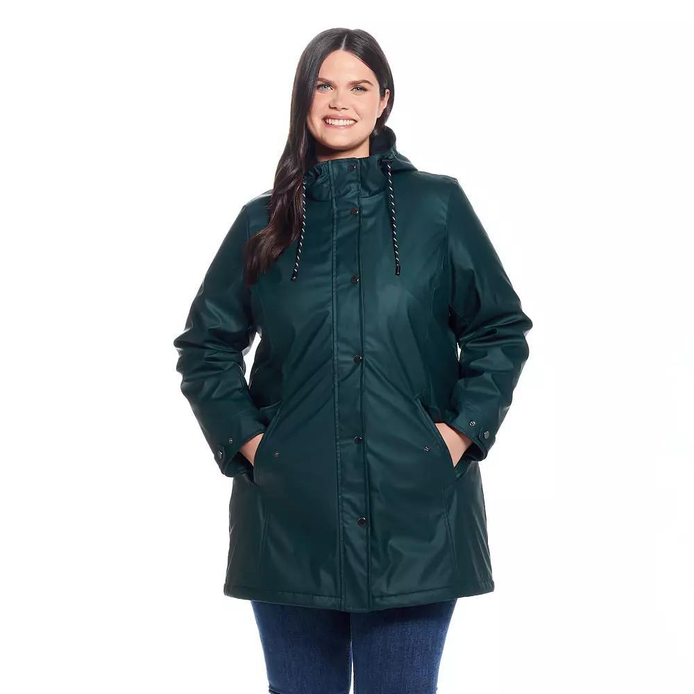Plus Size Weathercast Hooded Midweight Rain Jacket, Women's, Size: 2XL, Hunter Green Product Image