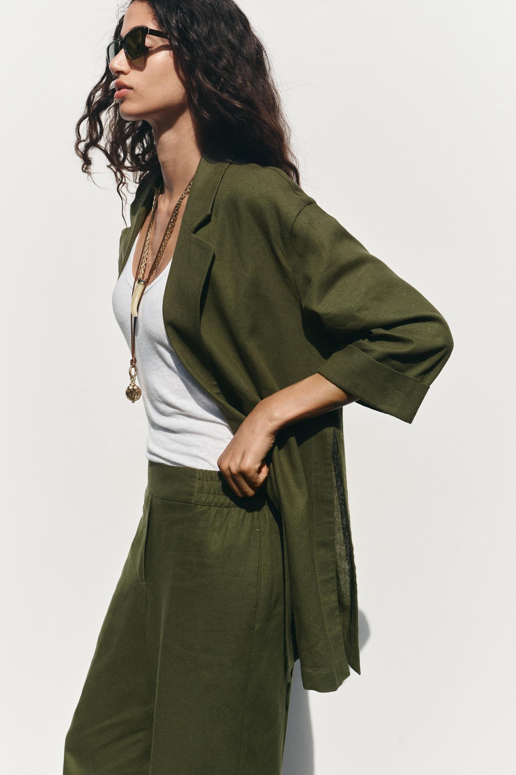 LINEN BLEND WIDE LEG PANTS Product Image