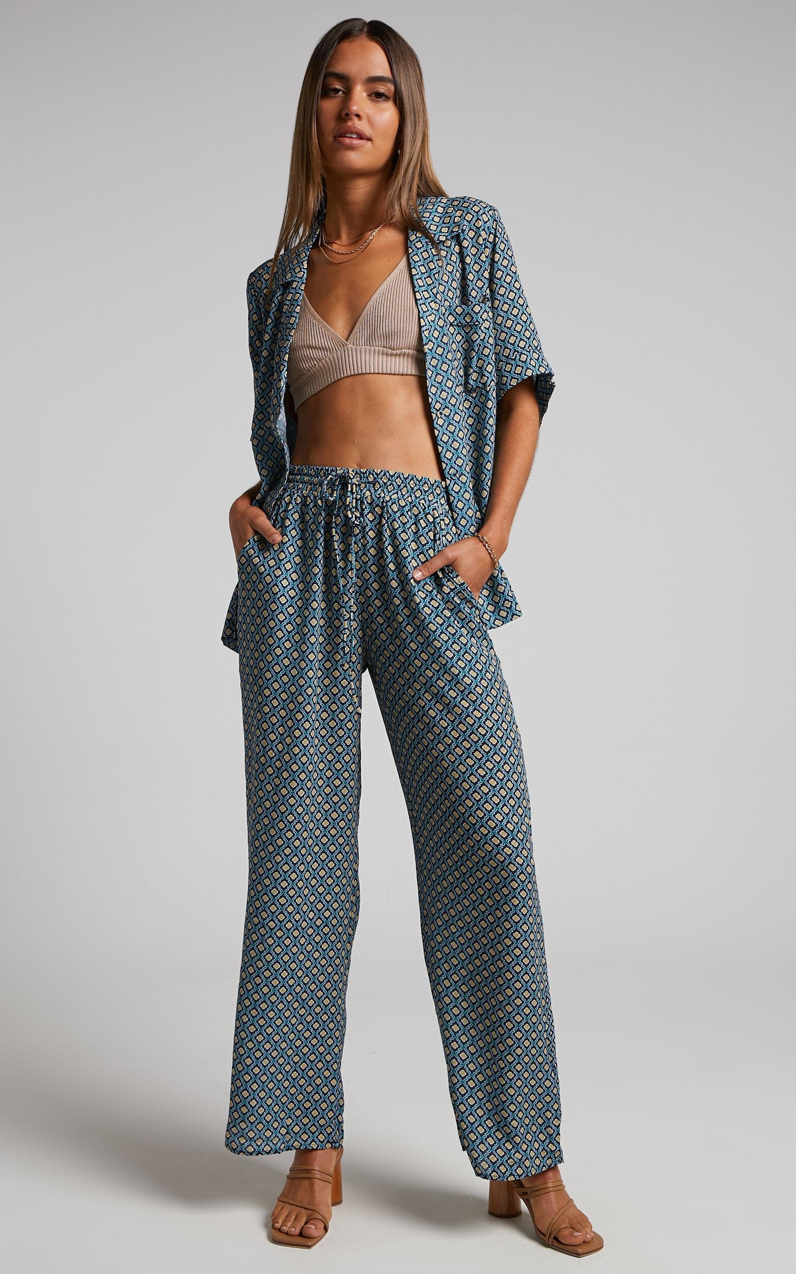 Brunita Pants - Mid Waisted Relaxed Elastic Waist Pants in Tile Geo Product Image