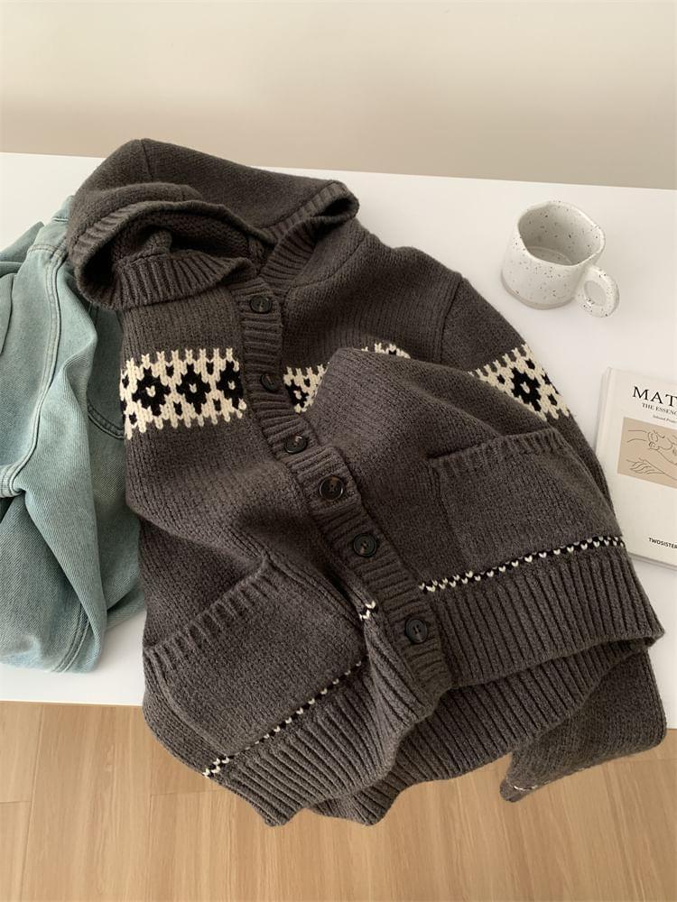 Patterned Hood Cardigan Product Image