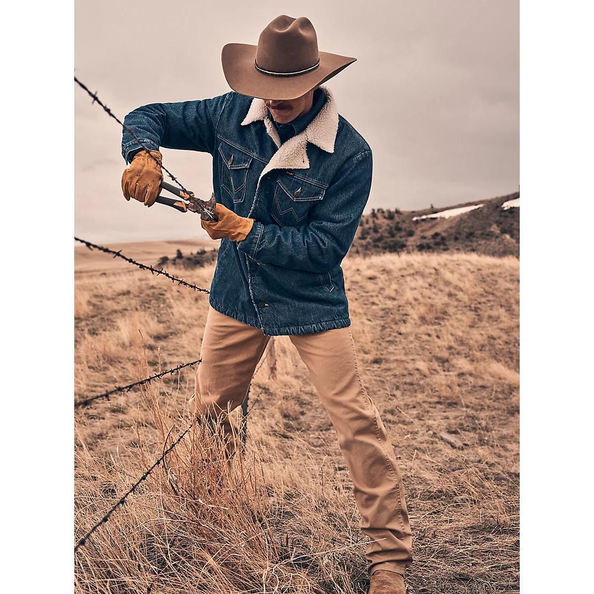 Men's Western Sherpa Lined Denim Wrange Jacket in Medium Wash Product Image